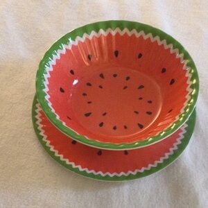 NEW Watermelon Bowl and Plate Set Melamine Plastic By Citrus Grove